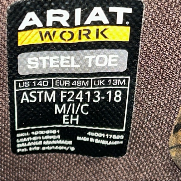 Ariat WorkHog Mens 14D Pull-On Western Boots Steel Toe 100D6961 Brown Orange - Picture 8 of 15